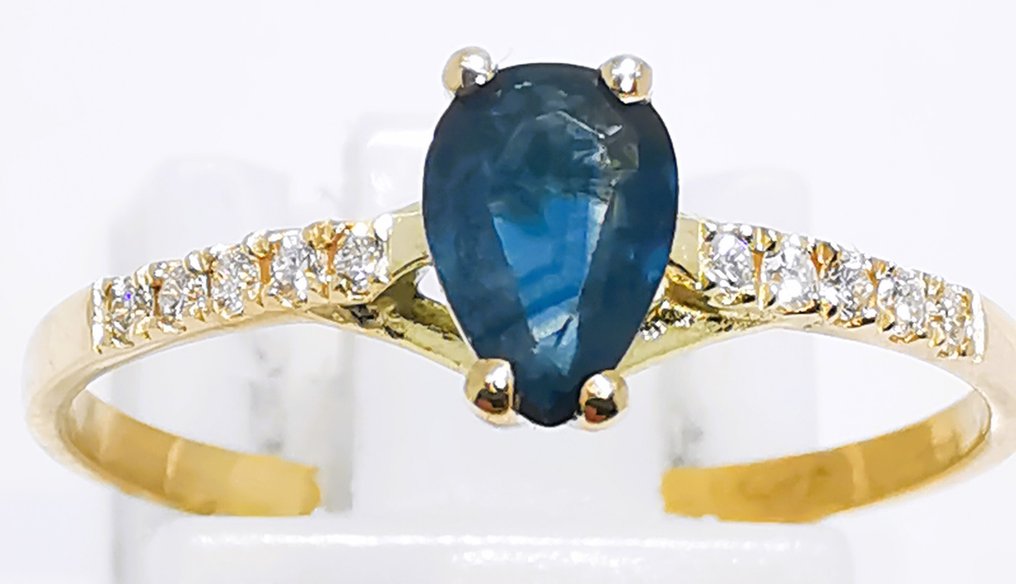 沒有保留價 - 戒指 - 14 克拉 黃金 -  0.55ct. tw. 藍寶石 - 鉆石 #1.0