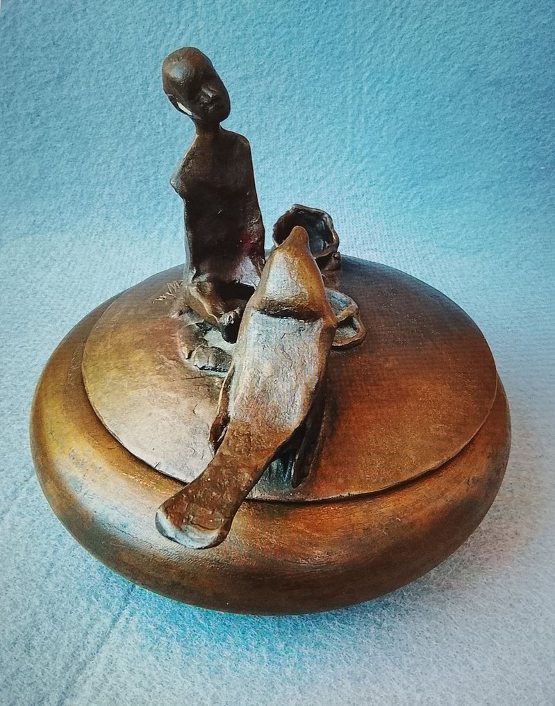 Scultura, Bambino con uccellino - 17 cm - Bronzo #3.2