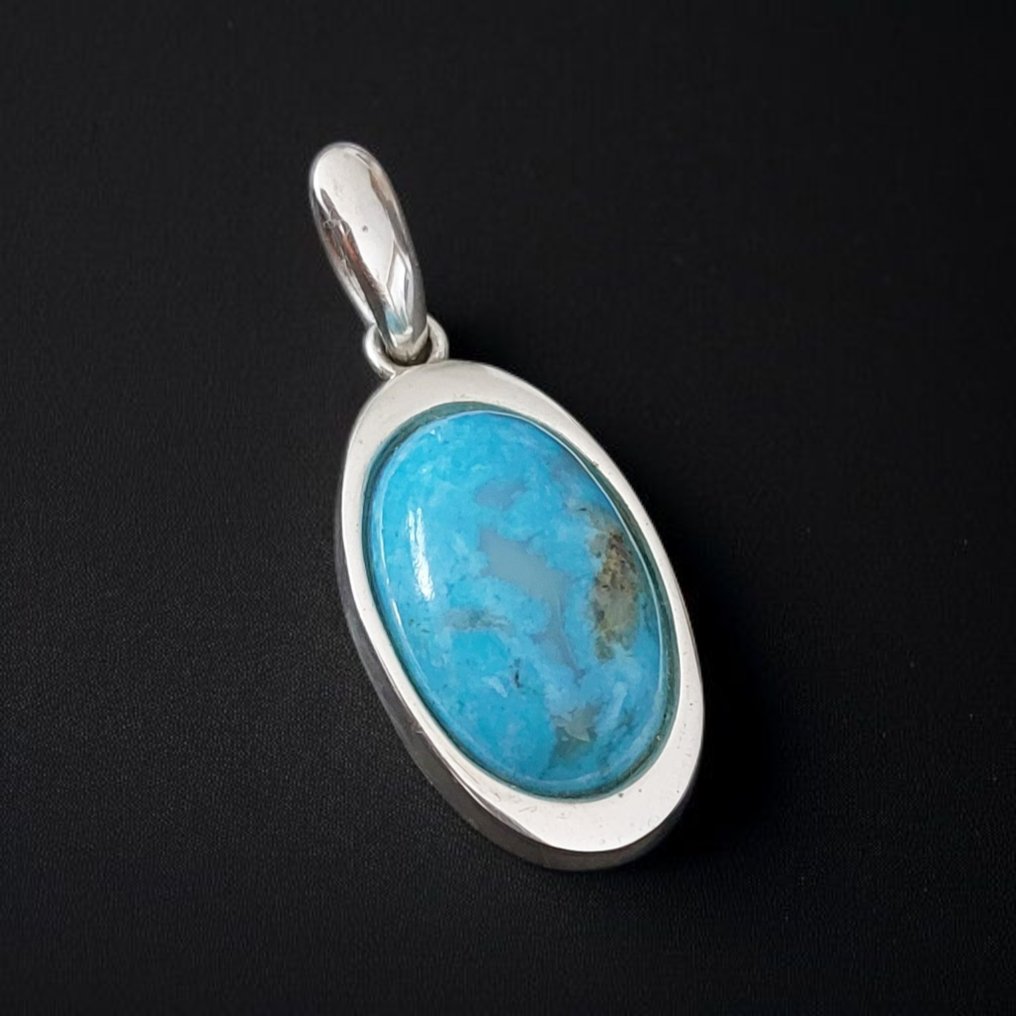 亚利桑那绿松石。手工制作。 天然未处理宝石，镀铑925纯银镶嵌。 - 高度: 4.5 cm - 宽度: 1.9 cm- 11 g #1.0