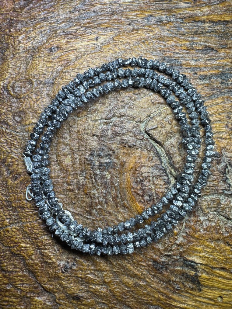 Collier di diamanti grezzi neri + argento 925. 23,45 carati. Nessuna riserva di prezzo! Gioielli- 4.69 g #1.0