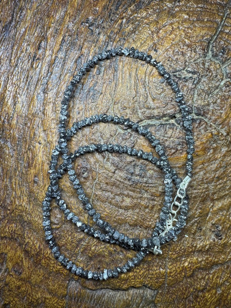 Collier di diamanti grezzi neri + argento 925. 23,45 carati. Nessuna riserva di prezzo! Gioielli- 4.69 g #1.0