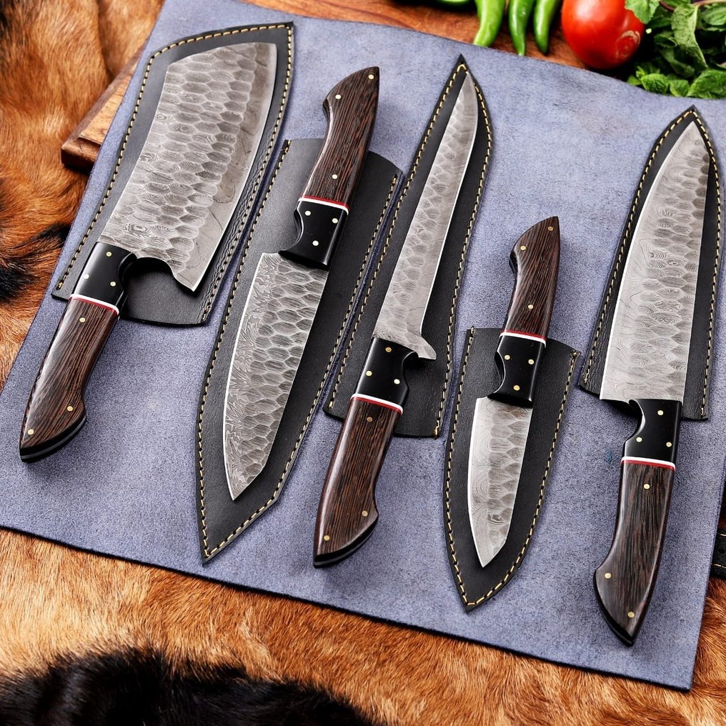 Damascus steel - Coltello da cucina - Utility knife - Cuscino in acrilico, distanziatore in fibra e legno vengai - Regno Unito - Fatto a mano #1.0