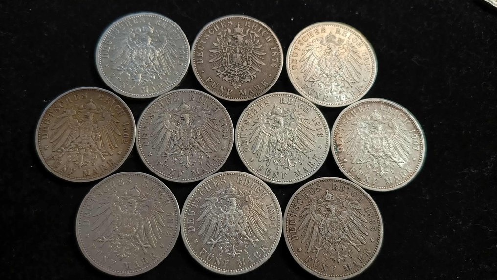 Germany, Empire 5 Mark 10x 1876/1907  (No Reserve Price) #1.0
