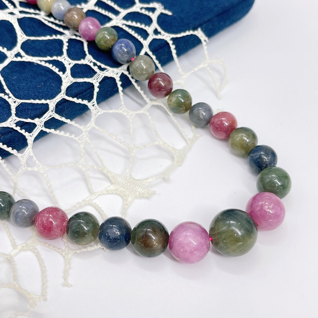 优雅的多宝石红宝石与蓝宝石项链 天然5-11毫米石头,长度50厘米- 60 g - (1) #2.1