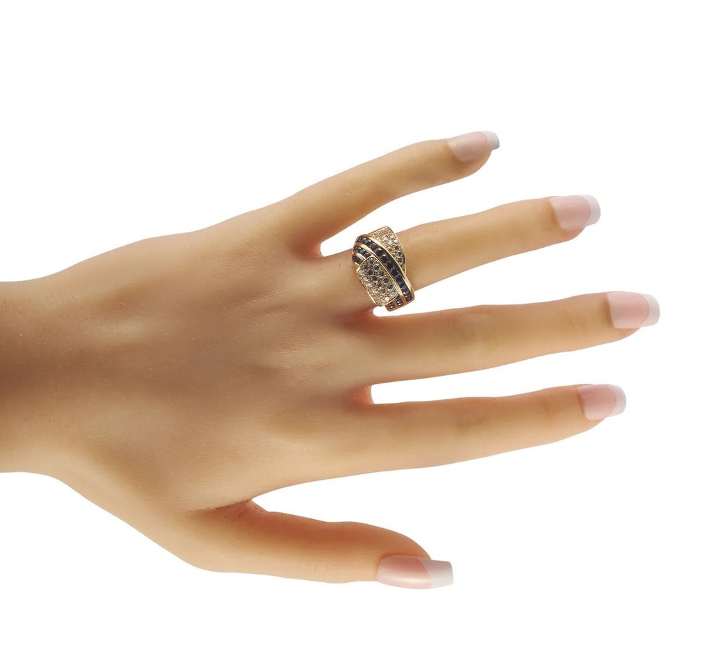 戒指 - 18K包金 18K 黄金 1.01克拉钻石与蓝宝石戒指, 黄金 - 2.03ct. tw. 钻石 (天然) #2.1