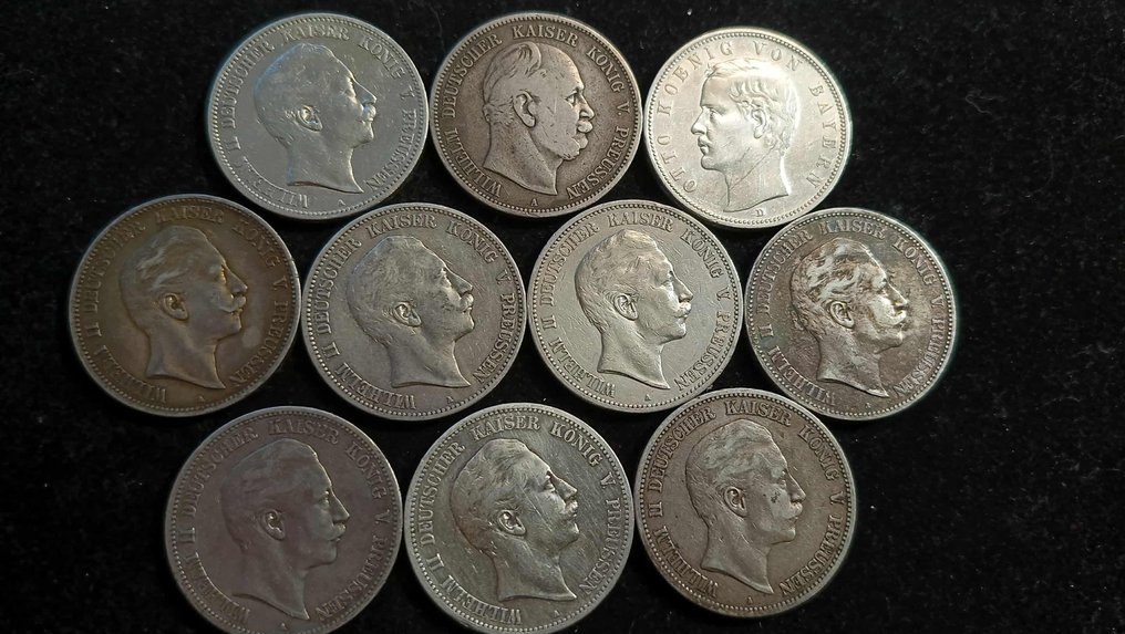 Germany, Empire 5 Mark 10x 1876/1907  (No Reserve Price) #1.0