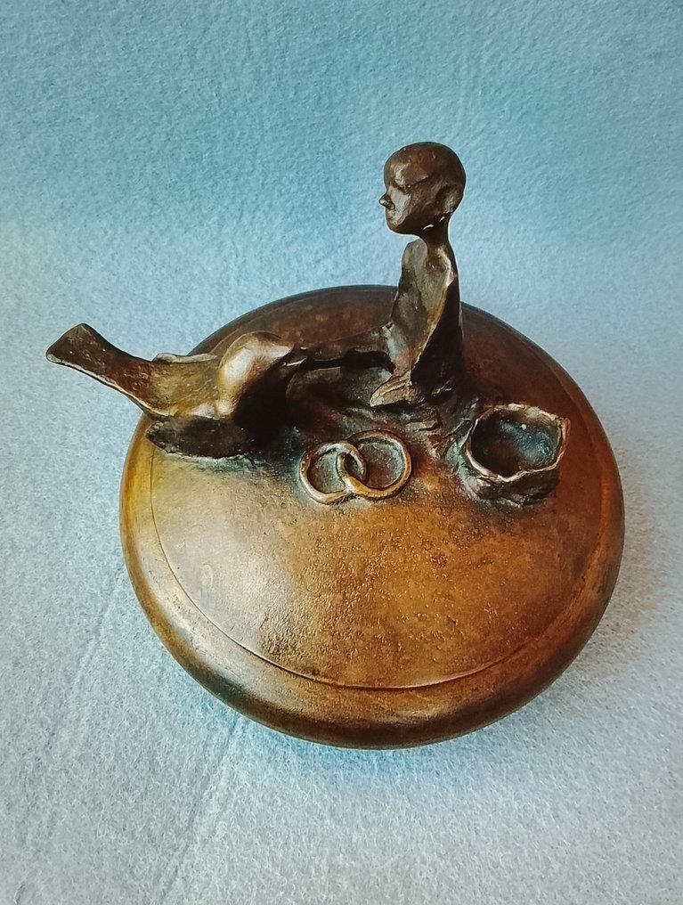 Scultura, Bambino con uccellino - 17 cm - Bronzo #2.1