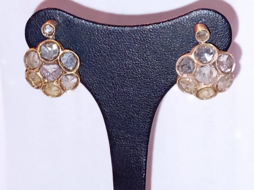 Σκουλαρίκια - 14 καράτια Κίτρινο χρυσό, Ροζ χρυσό Διαμάντι (Φυσικό)  #3.2