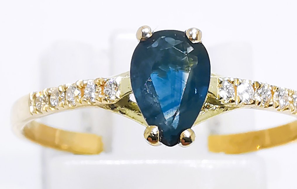 沒有保留價 - 戒指 - 14 克拉 黃金 -  0.55ct. tw. 藍寶石 - 鉆石 #1.0