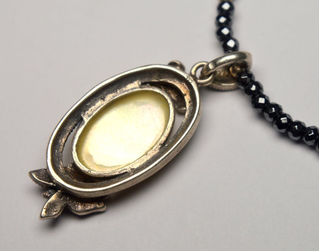 925 sølv - sort hematit og perlemor - Halskæde #4.3