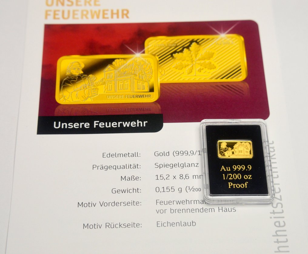 Duitsland. Medal Firefighters Rescue - 1/200oz (.999) - with certificate (Zonder minimumprijs) #4.3