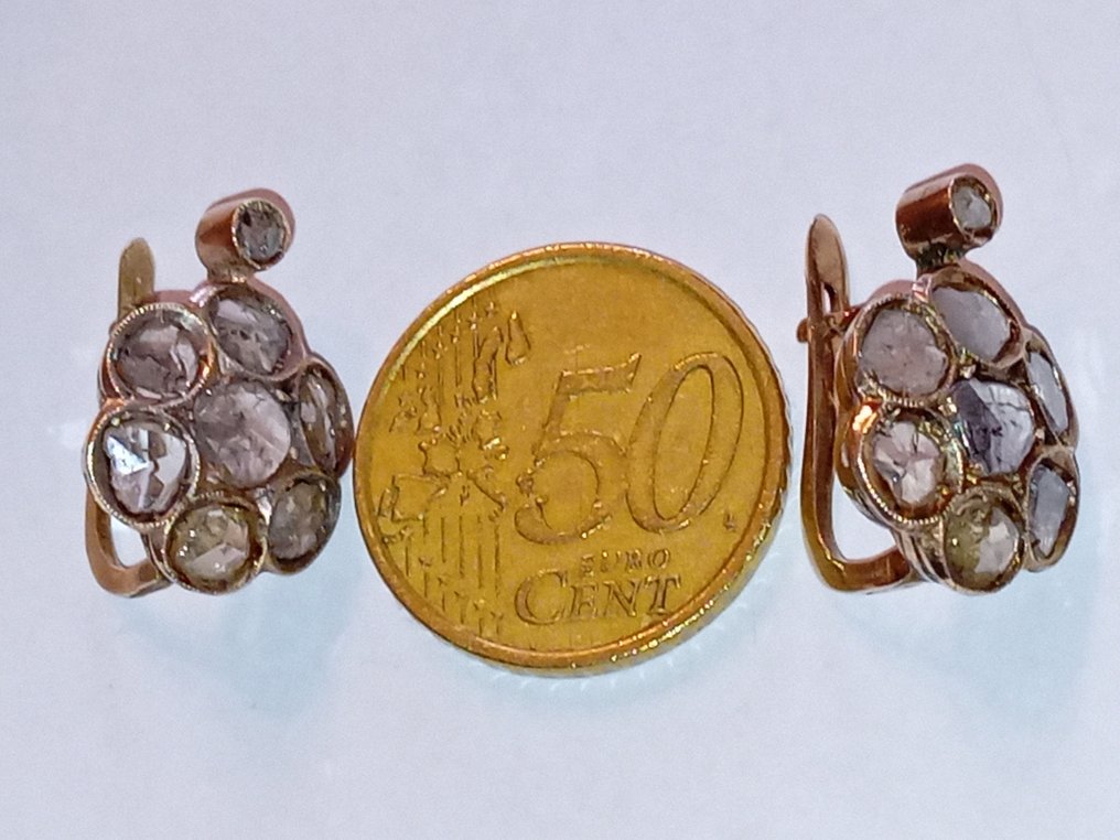 Σκουλαρίκια - 14 καράτια Κίτρινο χρυσό, Ροζ χρυσό Διαμάντι (Φυσικό)  #2.1