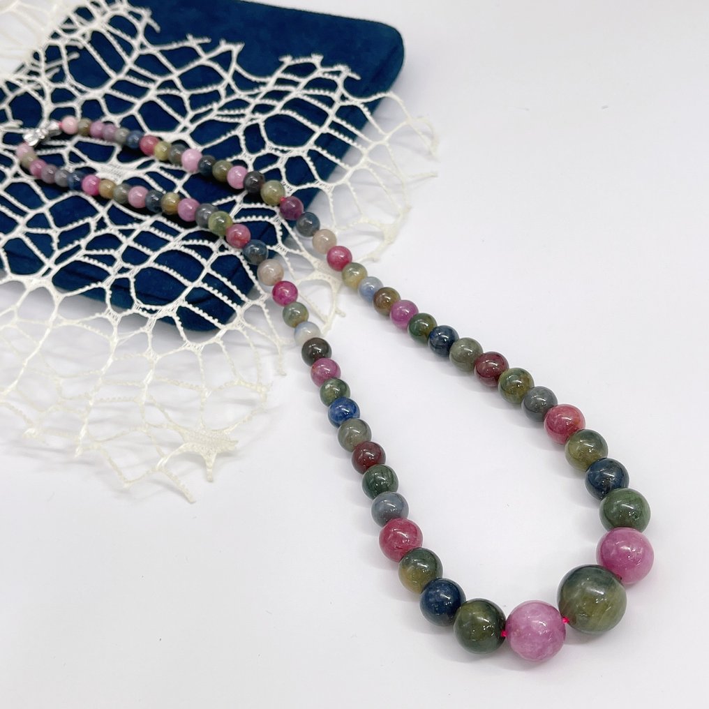 优雅的多宝石红宝石与蓝宝石项链 天然5-11毫米石头,长度50厘米- 60 g - (1) #3.2