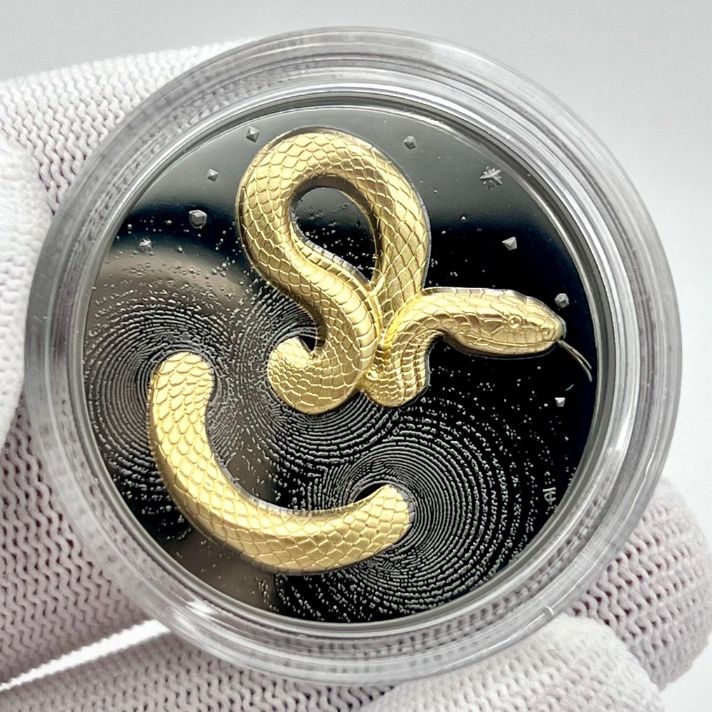 Cameroun. 2000 Francs 2024 Cameroon – Herpeton Snake – 1 oz Silver .9999 RDG – Red Gilded – High Relief – Limited #1.0