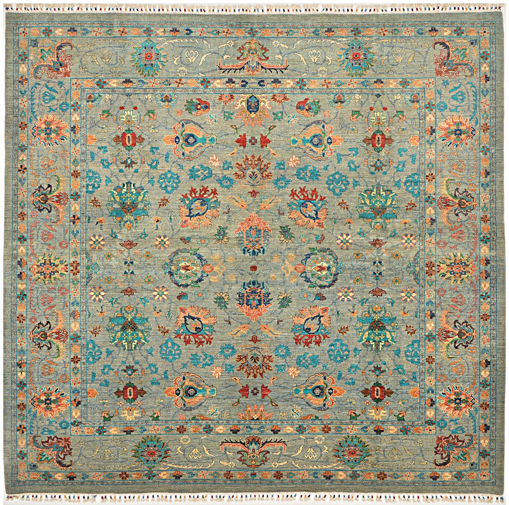 Afghan, Ziegler Kazak, Unik designer håndknyttet ull - Teppe - 300 cm - 300 cm - Håndlaget teppe av fin kvalitet. #1.0