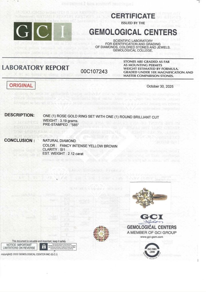 Ei pohjahintaa - Kihlasormus - 14 kt. Ruusukulta - 2.12ct. tw. Timantti (Luonnonvärinen) #3.2