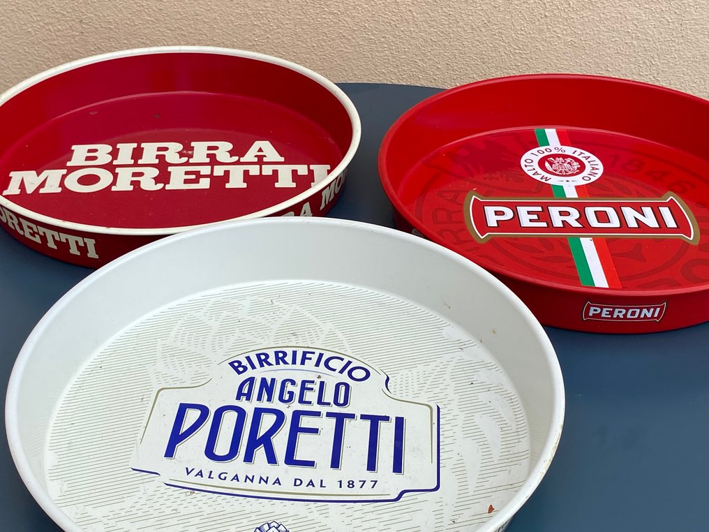 birra Moretti , birra Poretti , birra Peroni - Δίσκος (3) - Μέταλλο - Διαφημικό υλικό #1.0