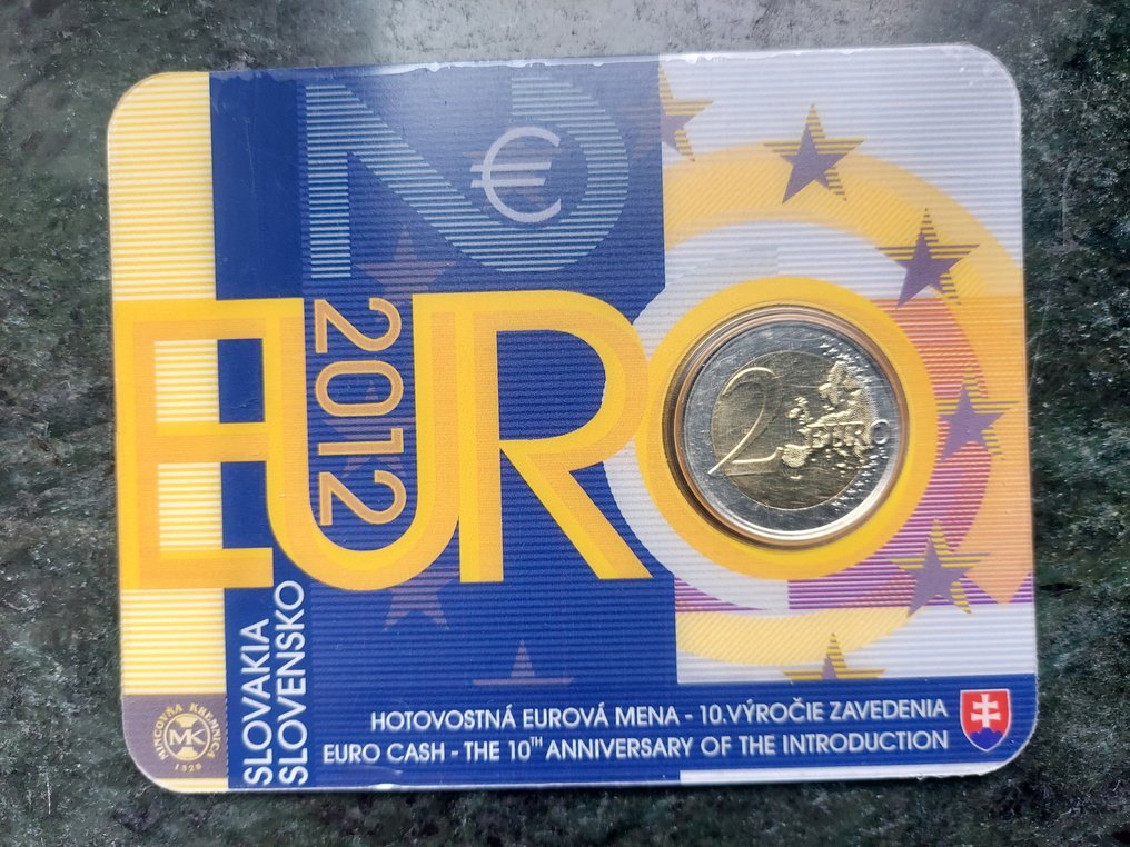 Slowakije. 2 Euro 2011/2012 "Visegrad Group" + "10 Years Euro Cash" (2 coincards)  (Zonder minimumprijs) #3.2