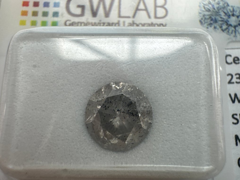 没有保留价 - 1 pcs 钻石  (天然色彩的)  - 1.59 ct - 圆形 - Fancy 灰色 - I2 内含二级 - Gemewizard宝石实验室（GWLab） #3.2