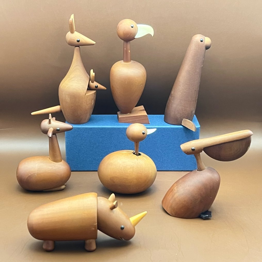 Senshukai 千趣会  - Toy furniture Seven Vintage wooden animals "Royal Pet," Rhino, Deer, Condol, Sea Lion, Ostrich, Pelican & Kangaroo - 1960-1970 - Japan #4.3