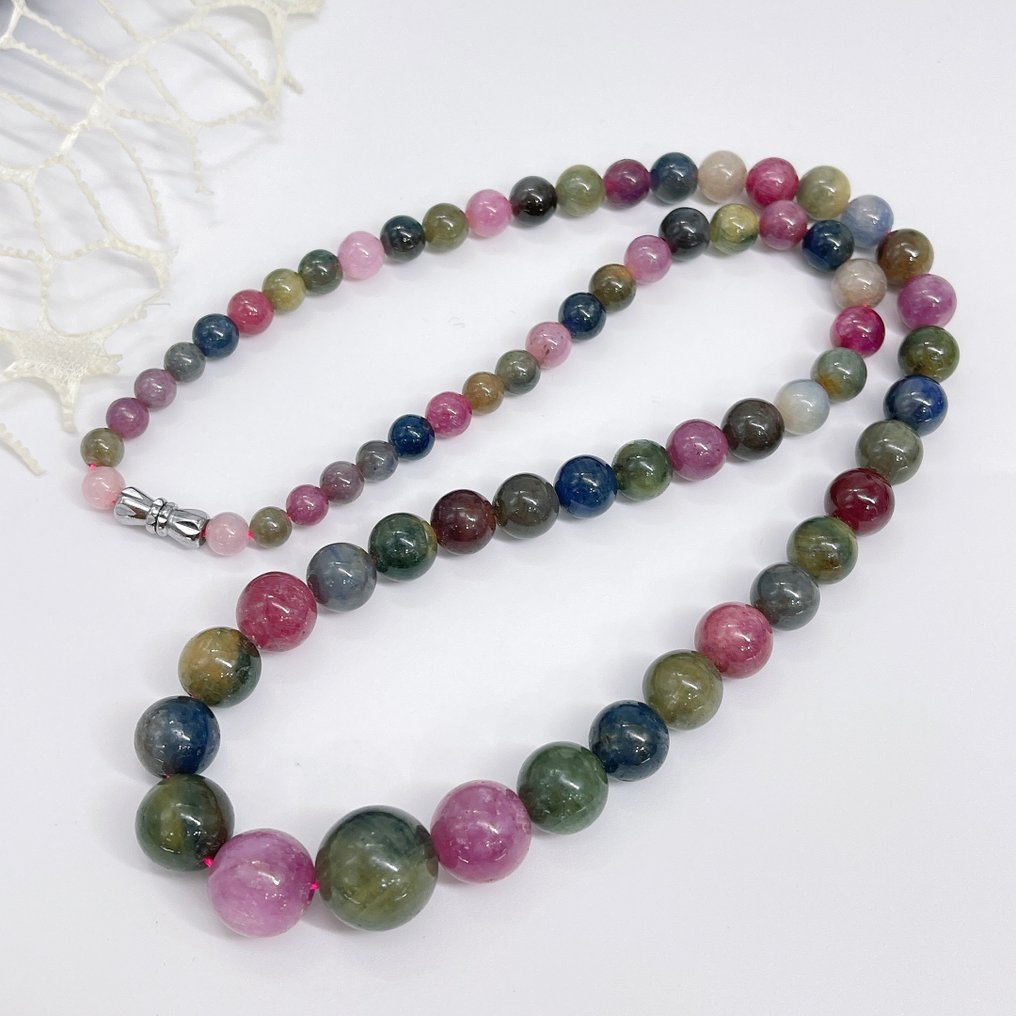 优雅的多宝石红宝石与蓝宝石项链 天然5-11毫米石头,长度50厘米- 60 g - (1) #1.0