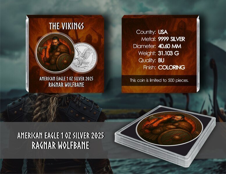 Verenigde Staten. 1 Dollar 2025 The Vikings – Ragnar Wolfbane - Colorized , 1 Oz (.999) (Zonder Minimumprijs) #2.1