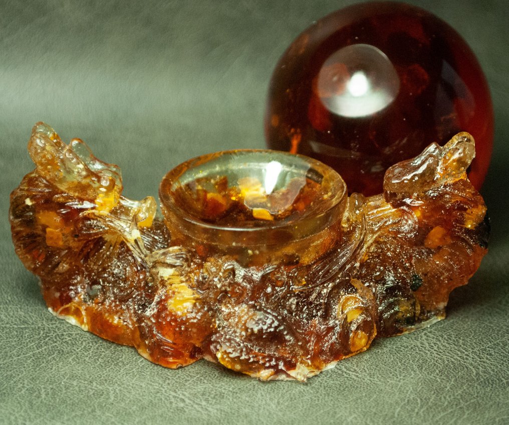 2 个波罗的海琥珀龙头，持有琥珀球 - 琥珀 - Meditation - 8 cm - 10 cm  (沒有保留價) #1.0