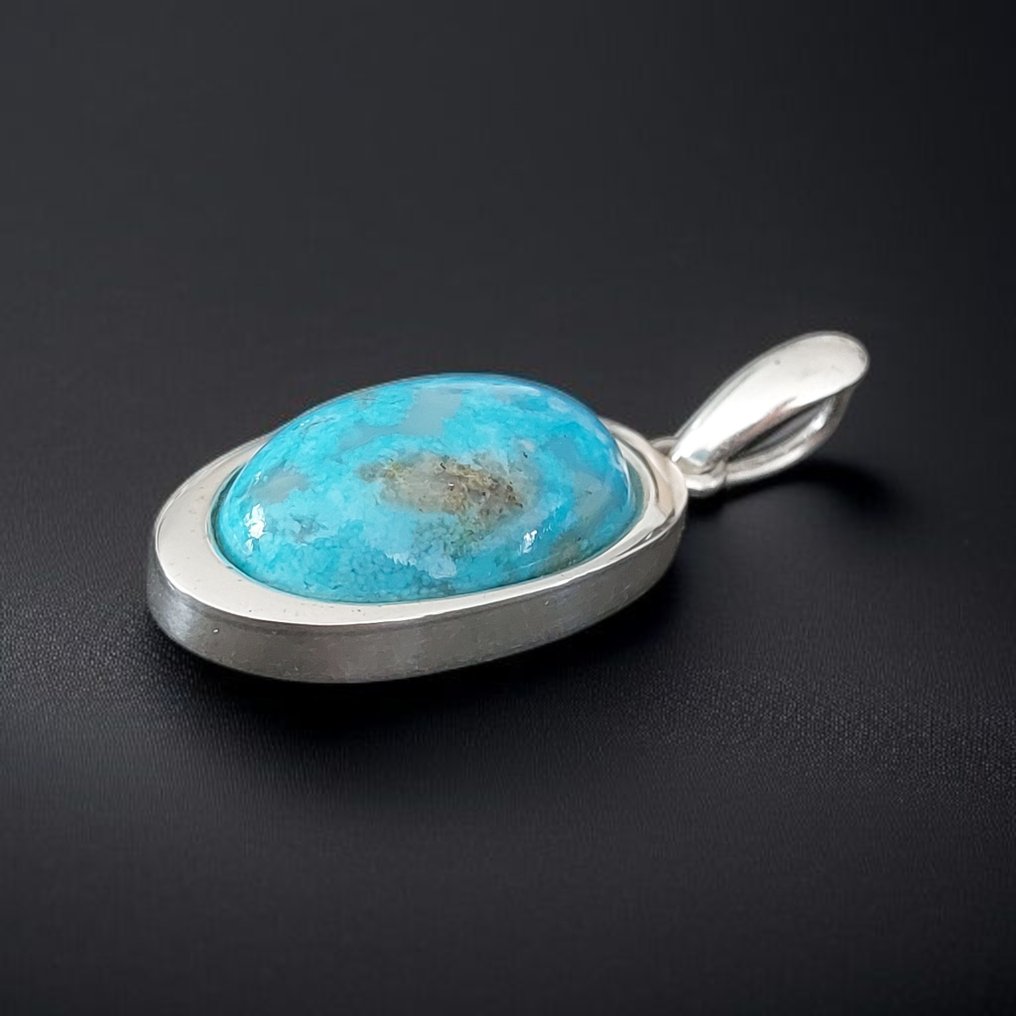 亚利桑那绿松石。手工制作。 天然未处理宝石，镀铑925纯银镶嵌。 - 高度: 4.5 cm - 宽度: 1.9 cm- 11 g #1.0