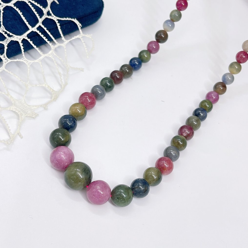 优雅的多宝石红宝石与蓝宝石项链 天然5-11毫米石头,长度50厘米- 60 g - (1) #1.0