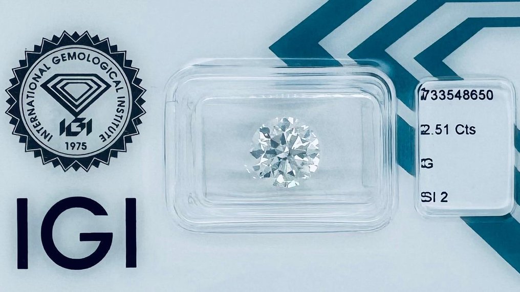 Nincs minimálár - 1 pcs Gyémánt (Természetes) - 2.51 ct - Kerek - G - SI2 - Nemzetközi Gemmológiai Intézet (IGI) #1.0