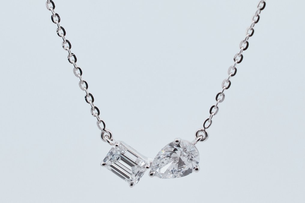 χωρίς τιμή ασφαλείας - Κολιέ - 14 καράτια Λευκός χρυσός -  1.69ct. tw. Διαμάντι (Εργαστηριακής καλλιέργειας) - Διαμάντι #1.0