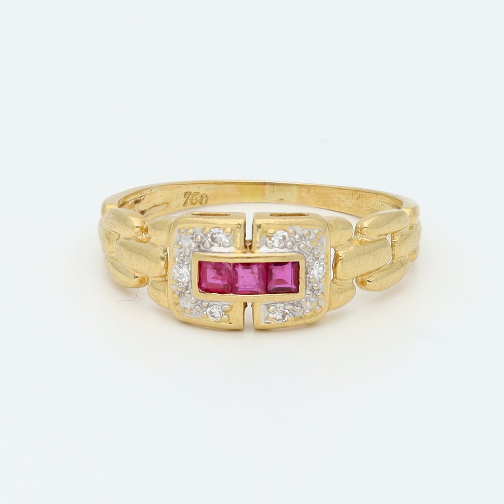 Gyűrű - 18 kt. Sárga arany, Fehér arany Gyémánt (Természetes) - Robijn #1.0