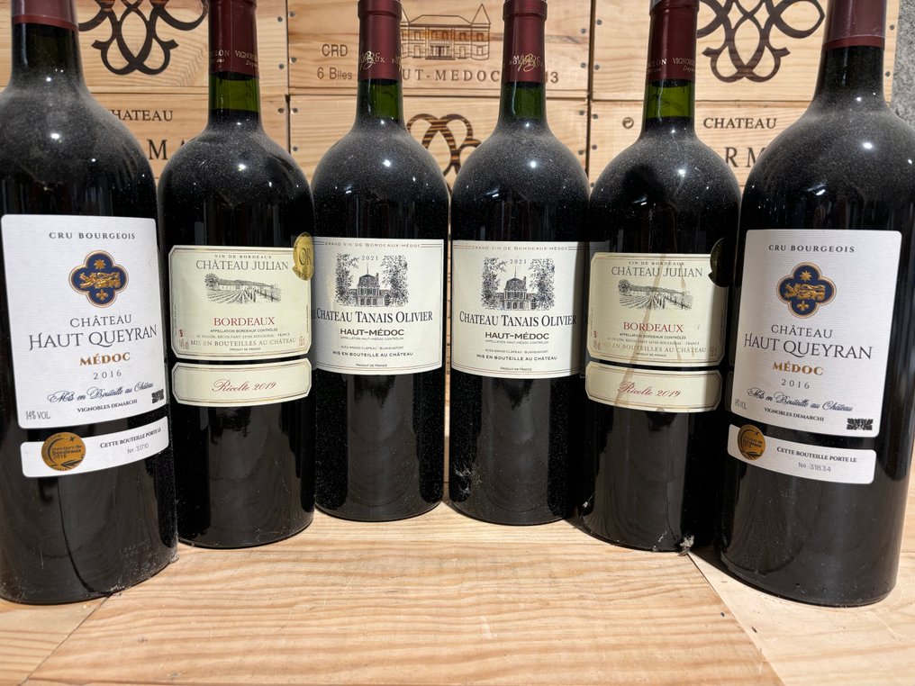 2016 Château Haut Queyran x2, 2021 Château Tanais x2, 2019 Château Julian x2 - Haut-Médoc, Burdeos - 6 Magnums (1,5 L) #1.0