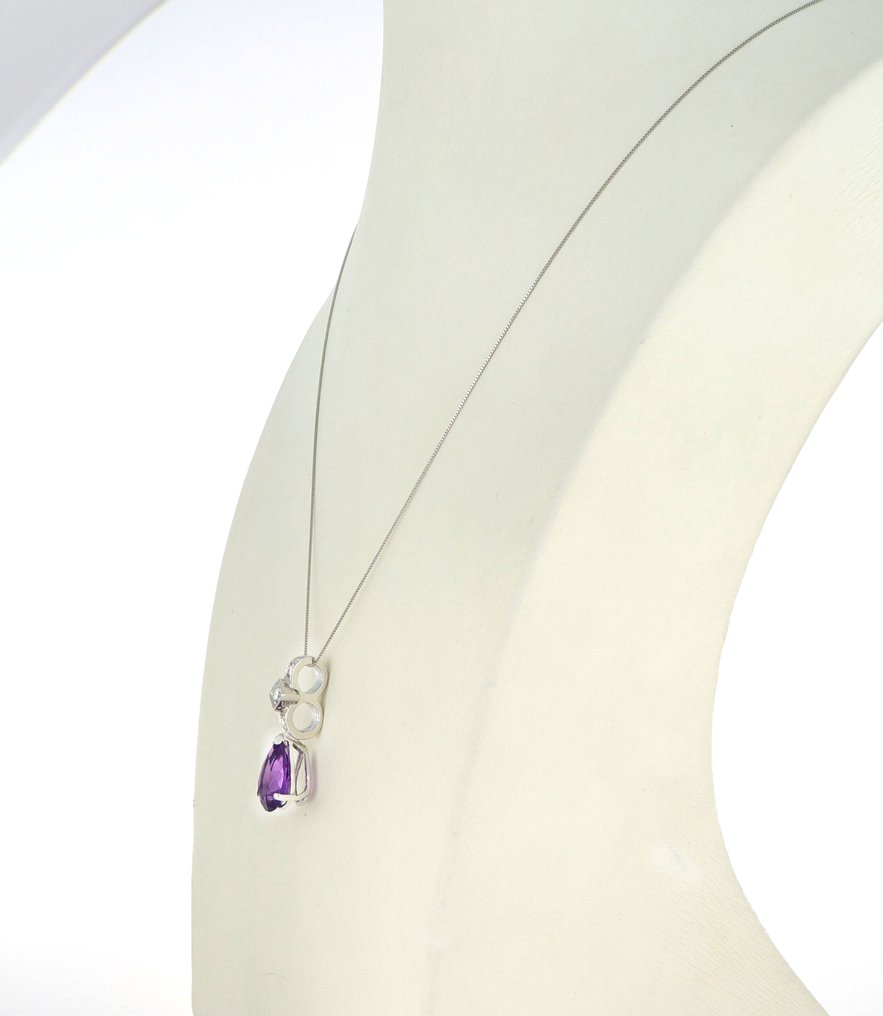 Sem preço de reserva - Brincos - 18 K Ouro branco - 3.00ct. tw. Ametista - Diamante #2.1