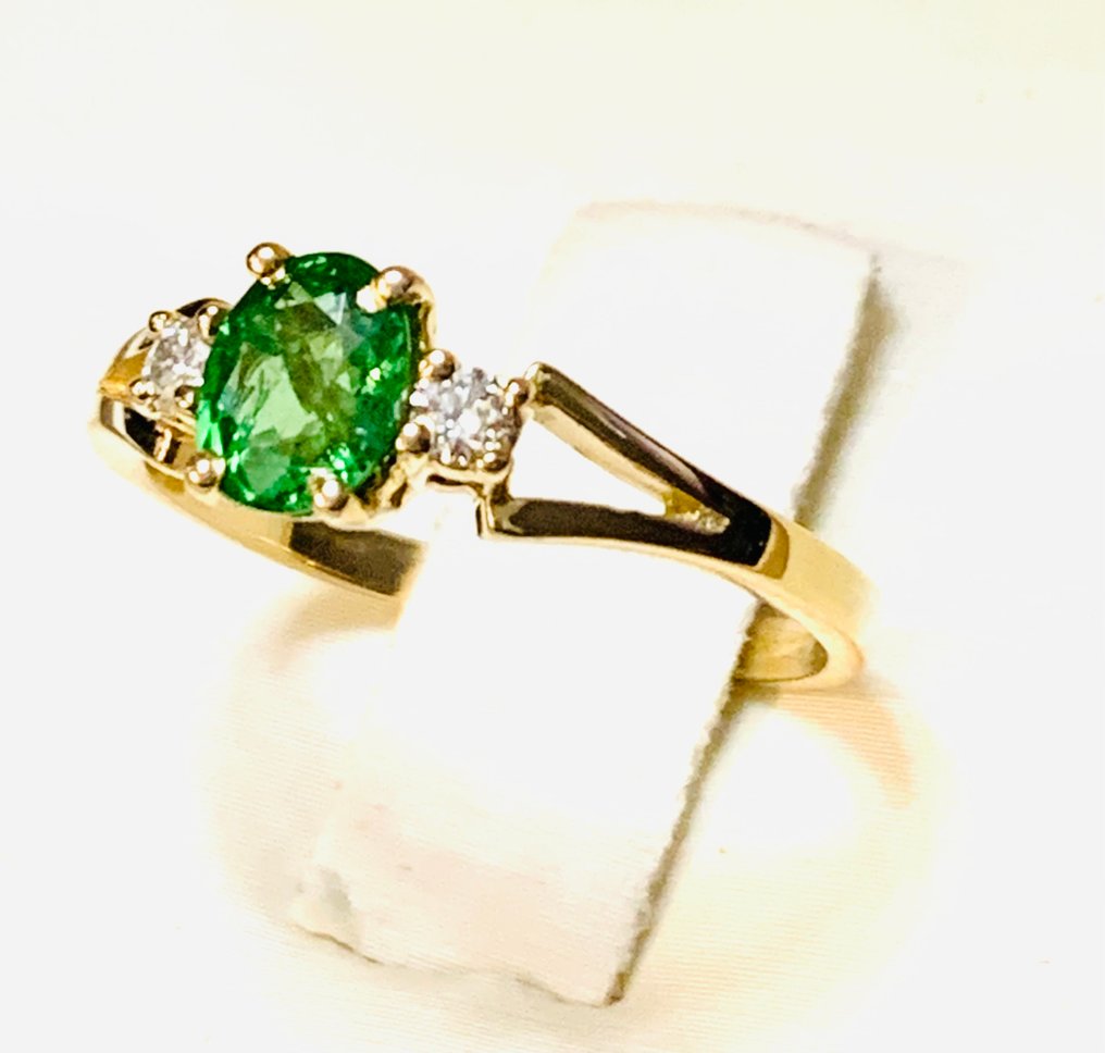 Sans prix de réserve - Bague - 14 carats Or jaune Tsavorite - Diamant #3.2