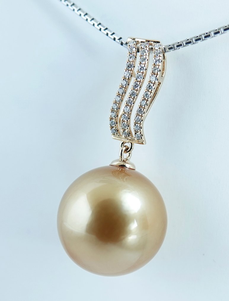 Κρεμαστό κόσμημα - 18 καρατίων κίτρινο χρυσό - Χρυσή Νότια Θάλασσα Μαργαριτάρι - Διαμάντι - Στρογγυλό, 13,68 mm #2.1