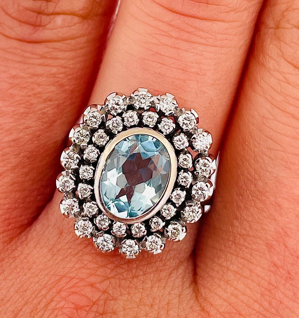 Ring - 18 kt Weißgold Aquamarin - Diamant #2.1