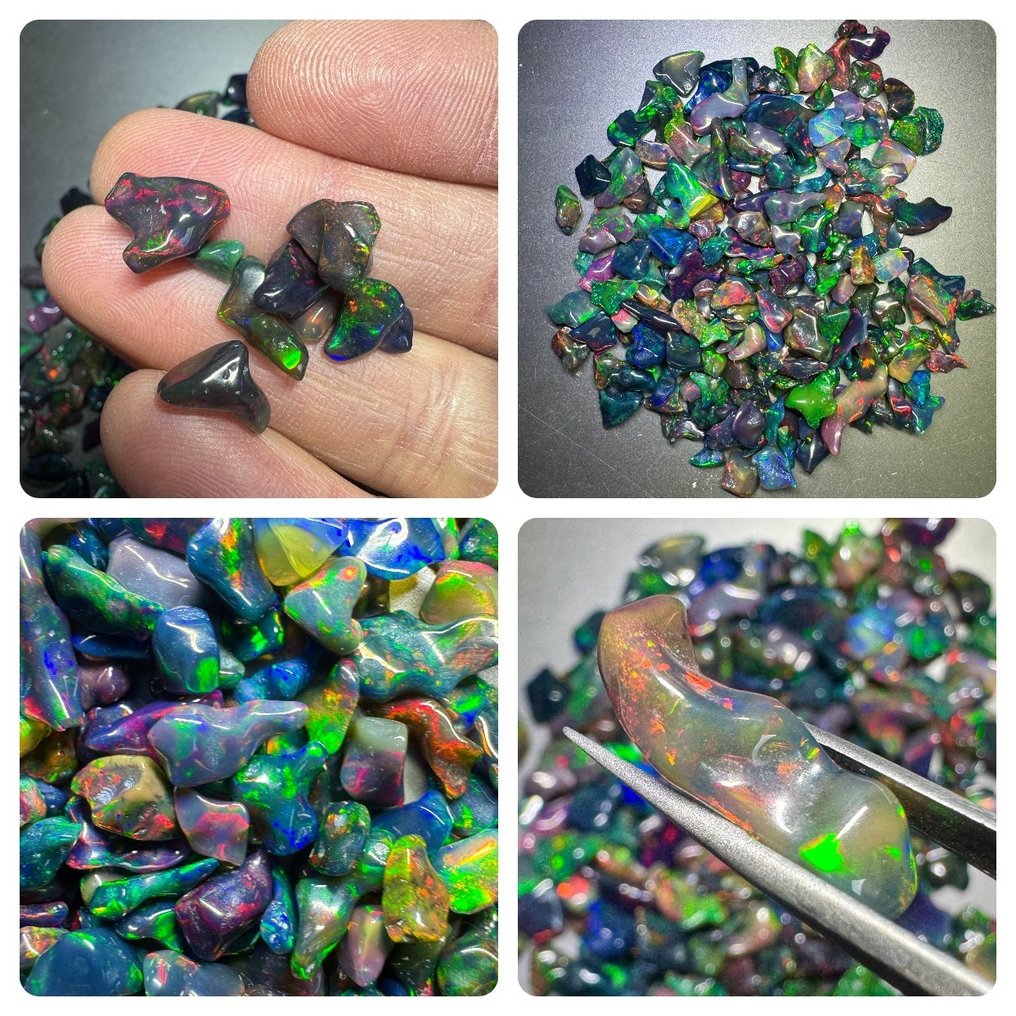 Ethiopiai természetes, nyers, fekete opálkő tétel, polírozva. 250 karát. Brutes, nem csiszolt, csiszolt- 50 g #1.0