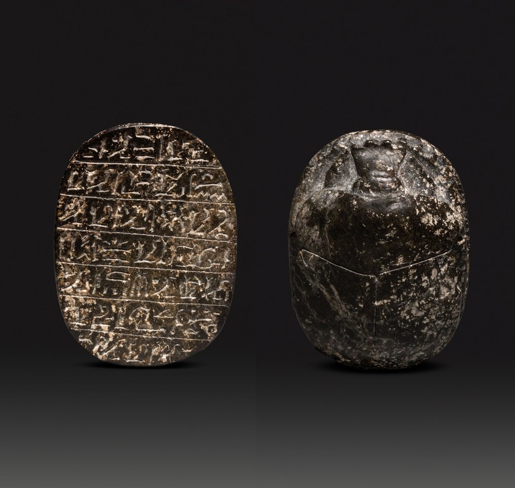 Ancient Egyptian Stone Heart Scarab with inscription. New Kingdom, Dynasty 18th, c. 1370 BC. 4.8 cm length. #1.0