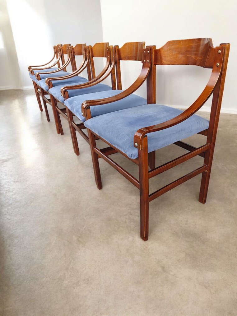 椅子 - 木, 黄铜, 丝绒 - 一套六把椅子/扶手椅 #1.0