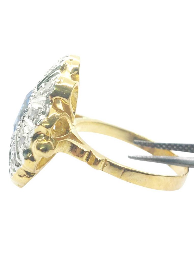 Ingen mindstepris - Ring - 9 kt. Sølv, Gulguld Safir - Diamant #2.1