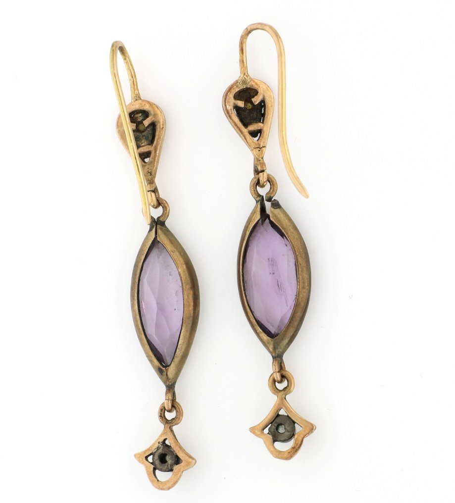 沒有保留價 - 耳環 - 12克拉 玫瑰金, 銀 - 4.00ct. tw. 紫水晶 - 鉆石 #1.0