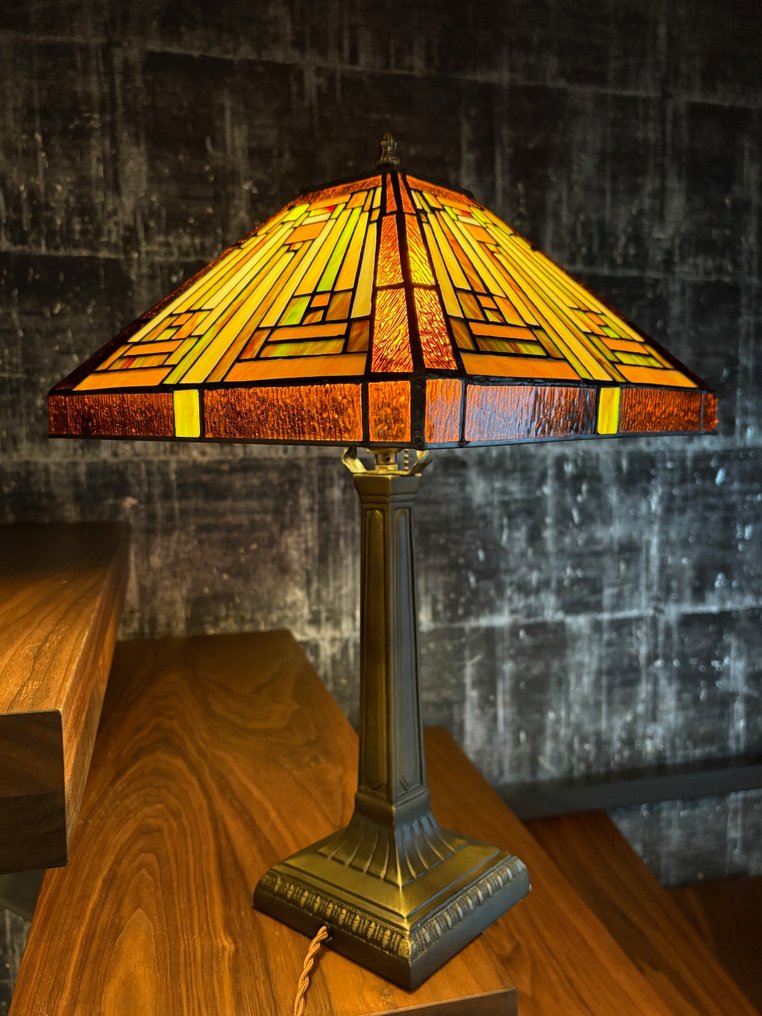Style Tiffany - Lampe de table - dans l'esprit de l'Art Déco American Style 30/40 "Streamline Modern" - Verre, Métal - Taille XXL (50 cm) #4.3