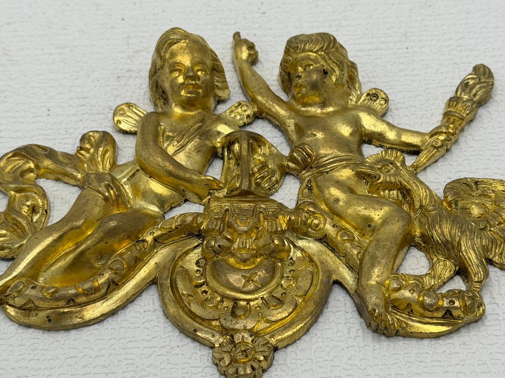 Zierornament - Frankreich - Bronze-Plaquette mit Engeln. #4.3