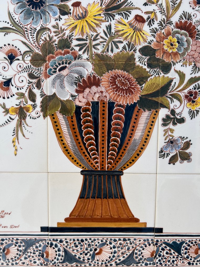  Tile - in 18th-century style - Makkum - 1980-1990 - Vase with flowers  #3.2