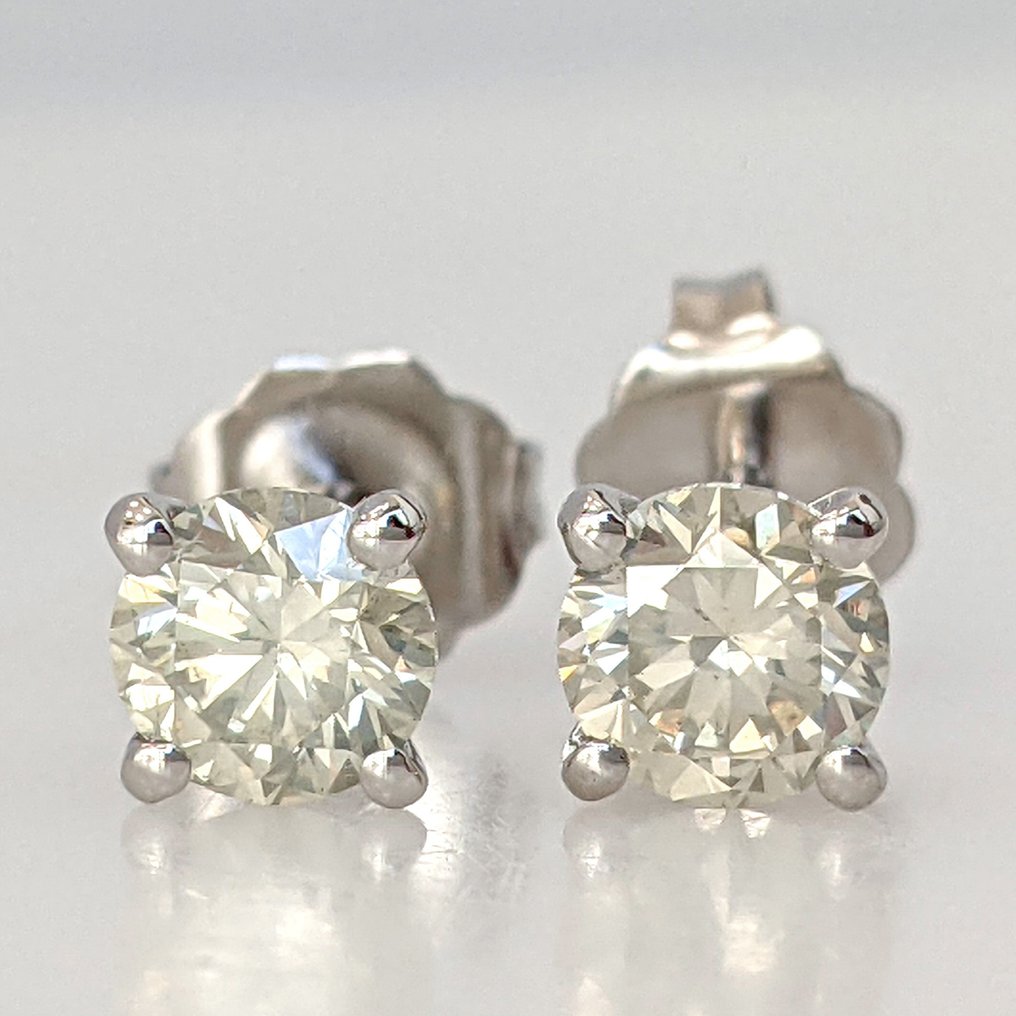 没有保留价 - 耳环 - 14K包金 白金 -  0.90ct. tw. 钻石 (天然) - GWLab #1.0