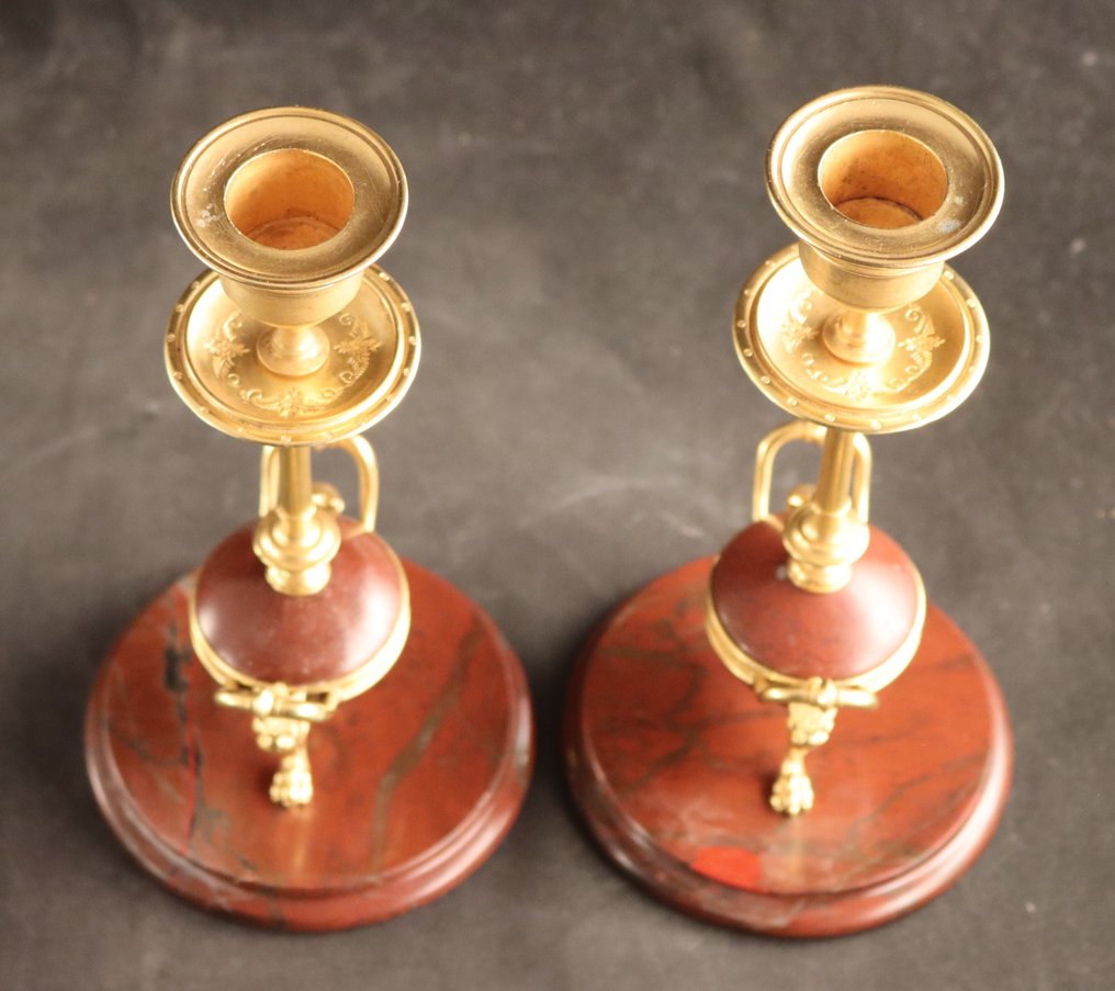 Paar antieke kandelaars - Κηροπήγιο (2) - Χρυσόδετο μπρούντζο, Μάρμαρο #2.1