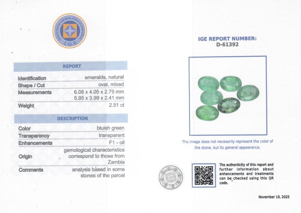 6 pcs Verde Smeraldo - 2.51 ct - Instituto Gemólogico Español (IGE) - Olio Minore #2.1