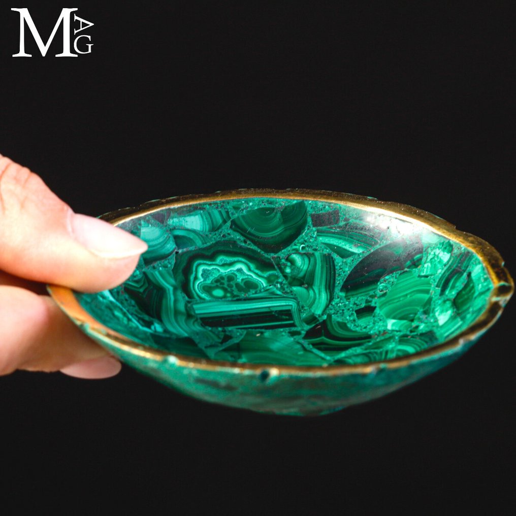 Tavă în mozaic de malachit - Înălțime: 130 mm - Lățime: 130 mm- 170 g #2.1