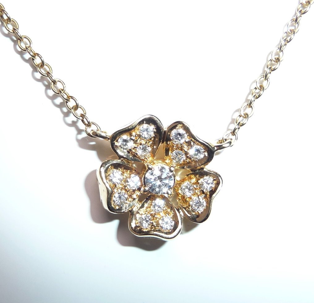 Κολιέ με μενταγιόν - 18 καράτια Κίτρινο χρυσό - 0.65ct. tw. Διαμάντι (Φυσικό) - Κολιέ-αλυσίδα λουλούδι/ανθός #2.1